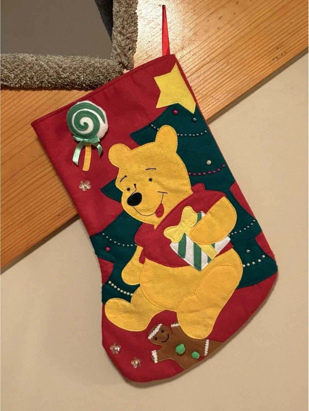 90’s Disney Store Winnie The Pooh Christmas Stocking 21” Felt Appliqué 3D